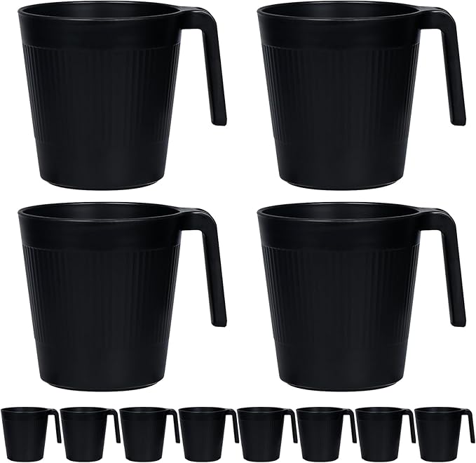 Greentainer Ribbed Drinking Glasses Coffee Mugs Set of 8, Plastic Coffee Cups by Greentainer