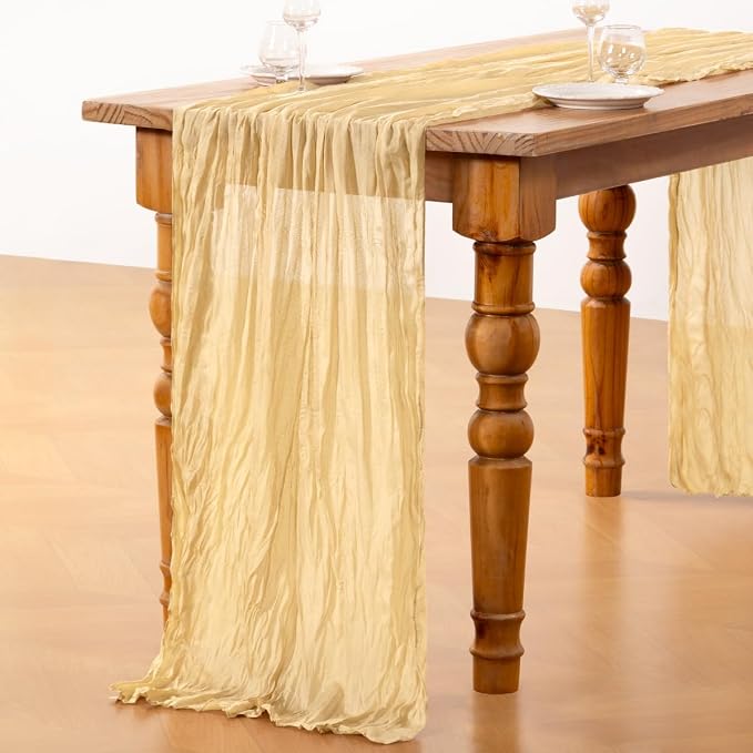 DeZerlor Champagne Cheesecloth Table Runners 12 Pack Summer Boho Runners | - Image 6