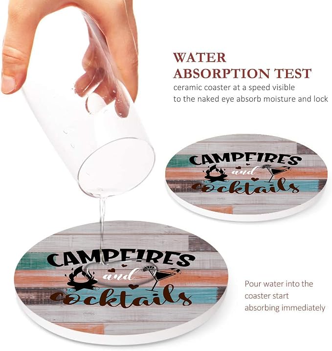 Coasters for Drinks, Ceramic Stone, Camping Wooden | Forest Summer Absorbent - Image 3