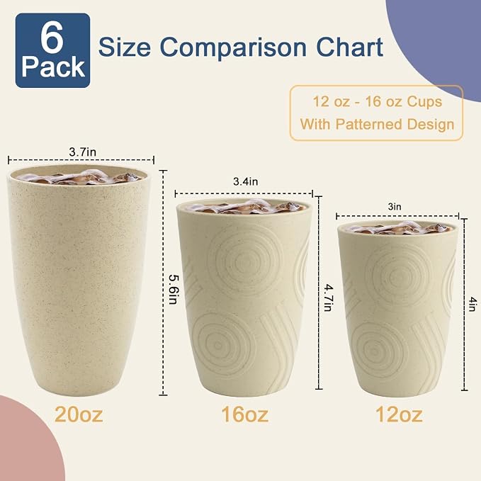 Wheat Straw Cups, 20 OZ Large Cups Set of 6, Unbreakable Drinking Cups - Image 5