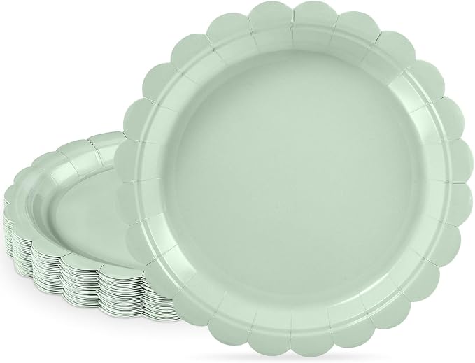 NatNarr 30 Pk Appetizer Cake Cockatil Plates 7" Scalloped Sage Green Plates | by NatNarr