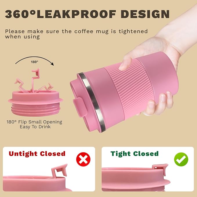 Vacuum Insulated Stainless Steel Travel Coffee Mug, Leak Proof Cup - Image 5