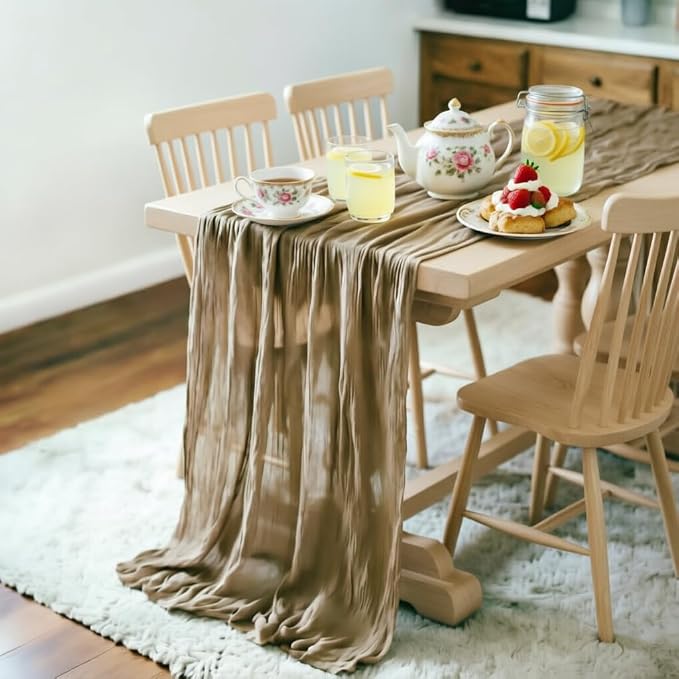 Nude Cheesecloth Table Runner 160 Inches 14 Ft Gauze Table Runner | Summer Boho - Image 3