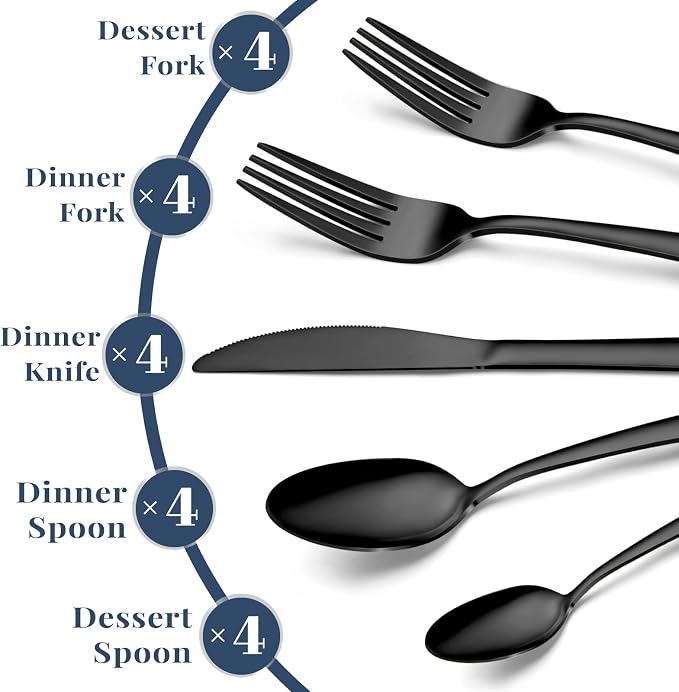 Hunnycook 20-Piece Black Silverware Set - Image 3