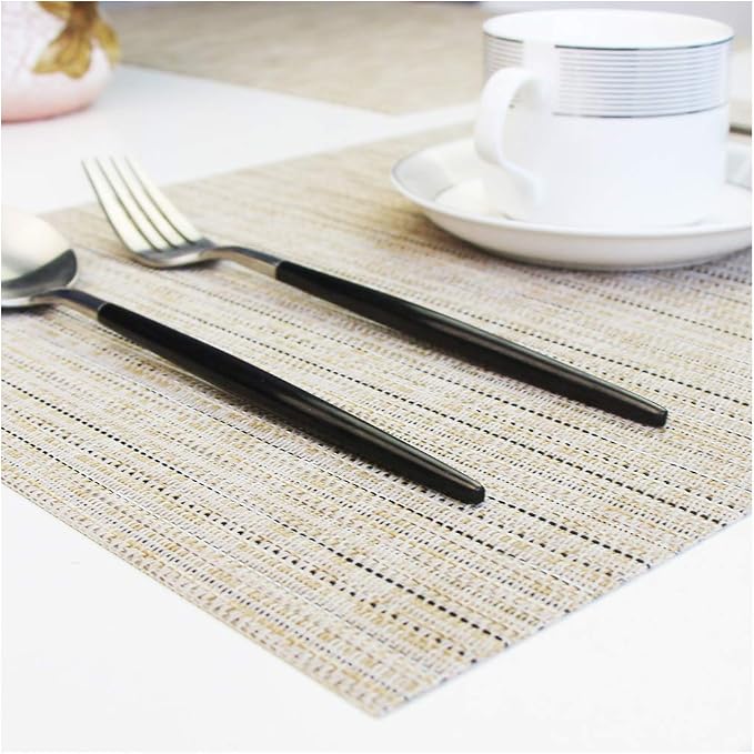 PIGCHCY Deep Beige Placemats Set of 6 Encryption Thickening Weave - Image 6