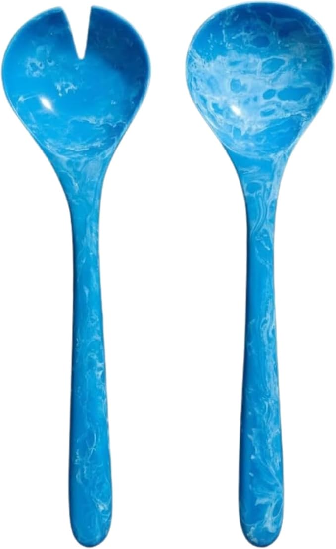 SS Craft Blue Marbled Resin Salad Server Set – Lightweight Serving Spoon & Fork by SSCraftsIndia