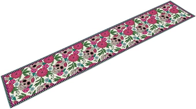 Dia De Los Muertos Table Runner Red Floral Cinco De Mayo Rustic Linen Mexican - Image 9