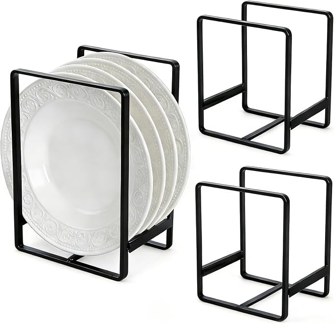 Plate Holder Organizer Metal Upright Dish Drying Racks | 3 Pcs 2 Sizes Black by Odowalker