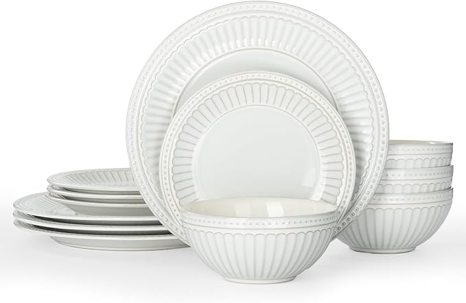 Famiware Ceramic Plates and Bowls Sets, Chip & Scratch Resistant, Microwave & by Famiware