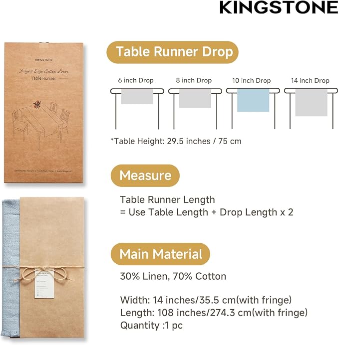 14 x 108 Inches Frayed Edge Table Runner, 270G Heavyweight Sand Washed Slub - Image 2