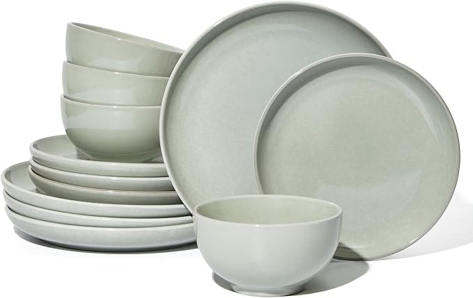Santorini Mist Terracotta Reactive Glaze Plates and Bowls Sets, Stoneware by Pokini