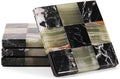 Marble Coasters Set of 4, Zebra Black & Green Handmade 4 inch Square Natural by Earthentones