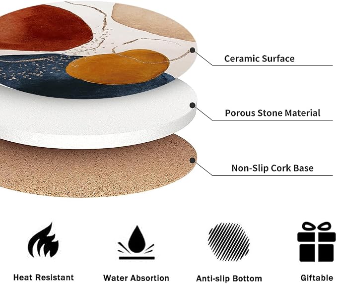 Drink Coasters for Drinks Set of 6, Terracotta Navy Orange and Gold Abstract - Image 3