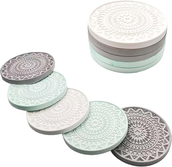 5 Pack Absorbent Stone Coasters, Quick-Drying Diatomaceous Earth Drink Coasters by Unknown