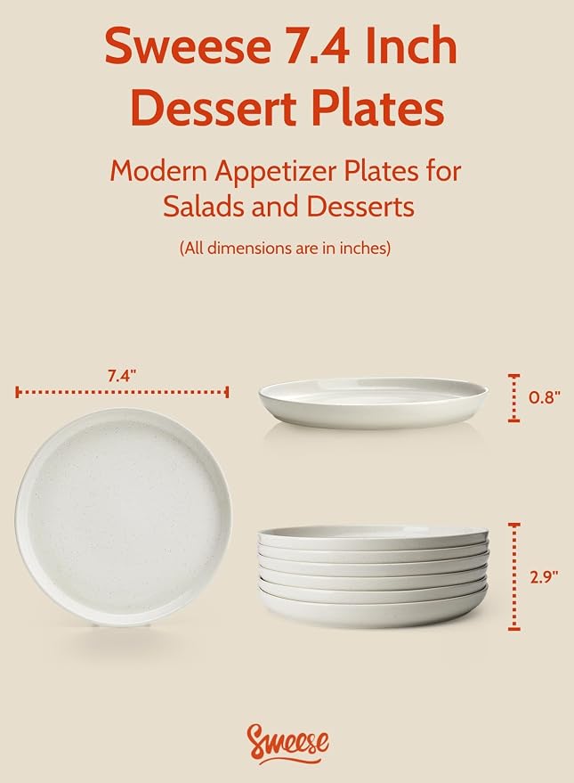 Sweese Porcelain Dessert Plates 7.4 Inch Set of 6 - Image 2