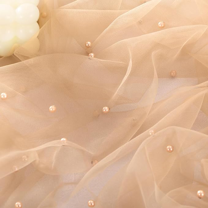 Pearl Table Runner Gauze Sheer 19FT Wedding Draping Fabric Decor | Nude Summer - Image 2