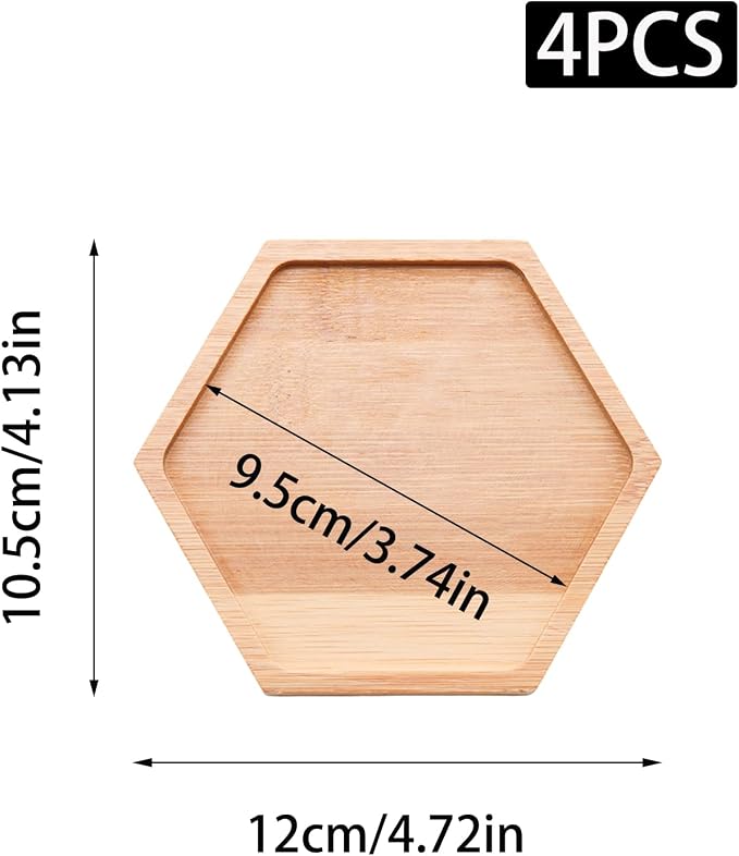 Hexagon Bamboo Tray, 3.8" Wooden Mosaic Craft Base Serving Plate | Natural Wood - Image 2