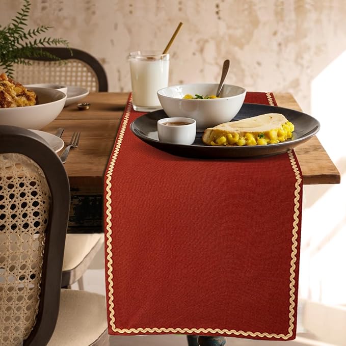 Folkulture Fall Table Runner 90 Inches Long | Burnt Orange Rick Rack | Table - Image 8