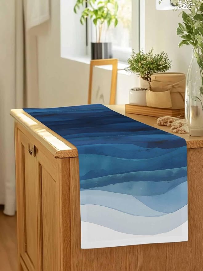 Navy Blue Ombre Table Runners 72 Inches Long, Abstract Modern Stripe Table - Image 7