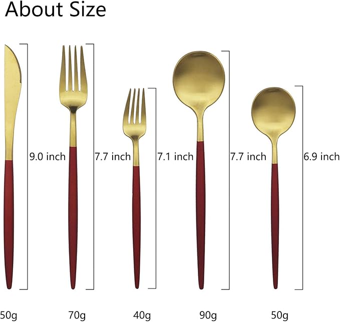 JASHII Luxury 18/10 Red Handle Flatware Gold Silverware Set 304 Stainless Steel - Image 3