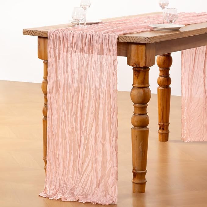 DeZerlor Pink Cheesecloth Table Runner 2 Pack Summer Table Runners Boho Gauze - Image 4
