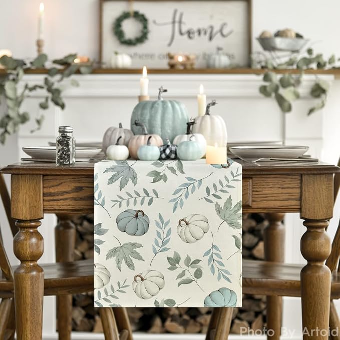 Artoid Mode 210 GSM Fall Table Runner 13x120 Inch Home Party Decor | Blue - Image 2