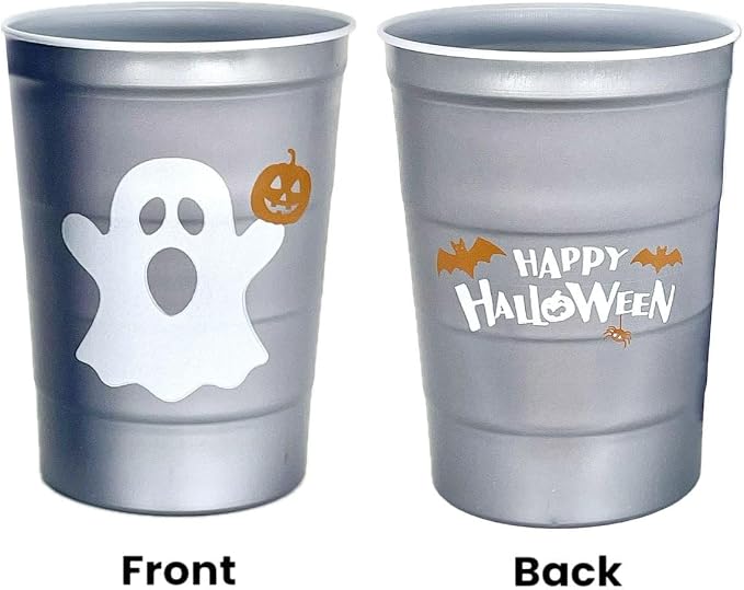Steel Chill Cups 16 oz. Reusable Party Cups, Happy Halloween, 100% recyclable - Image 2