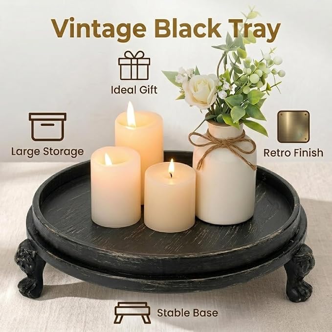 Black Decorative Tray, 11.8 Inch Round Tray - Image 3