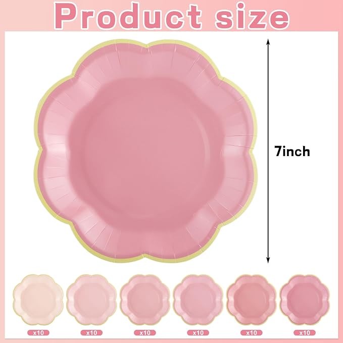 60 Pcs Pink Paper Plates 7 Inch Gradient Pink Dessert Plates - Image 2