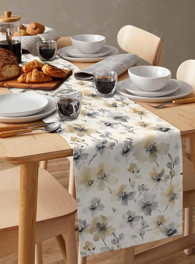 Watercolor Flower Table Runners 60 Inches Long, Cotton Linen Fabric Table - Image 3
