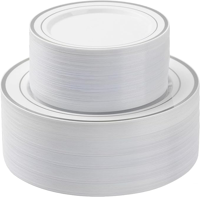 BESTSTAR 100 Piece White Plastic Plates Premium Disposable Plates | 50 Dinner by BESTSTAR