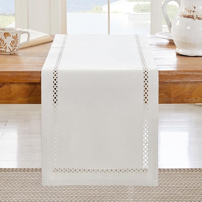Rustic Burlap Table Runner, Off White Table Runners 36 inches Long | Double by Aoztio