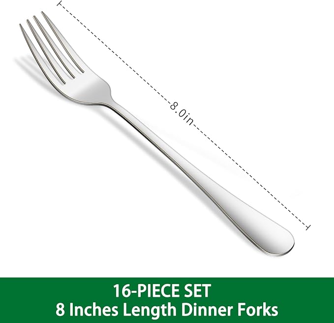 16-Piece 8 Inches Dinner Forks Set, Durable Stainless Steel Table Forks - Image 2