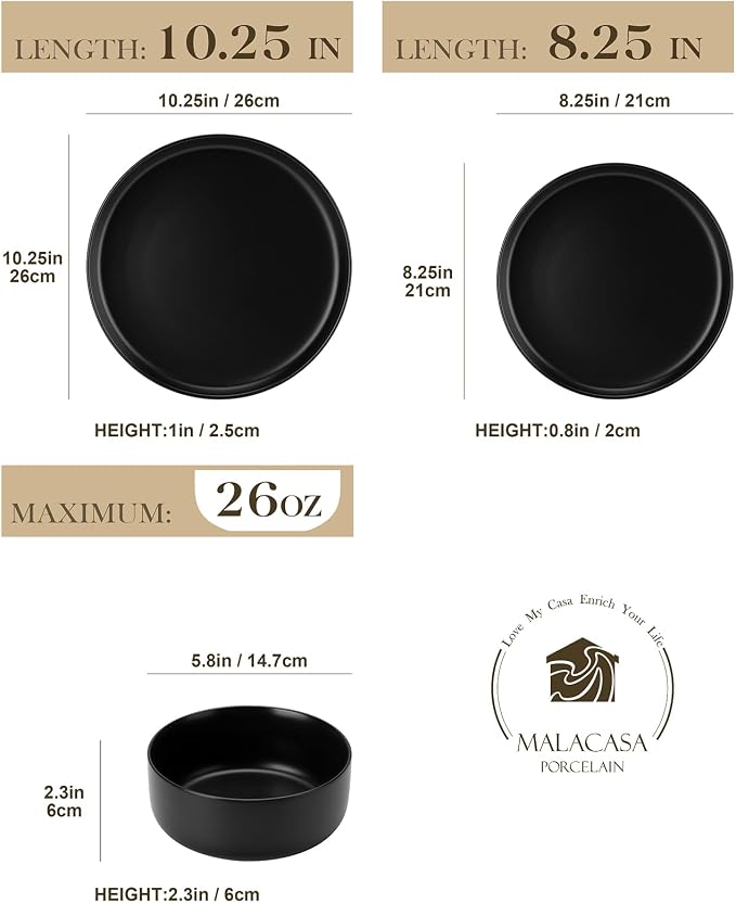 MALACASA 12 Pcs Porcelain Plates and Bowls Sets, Dinnerware Set - Image 2