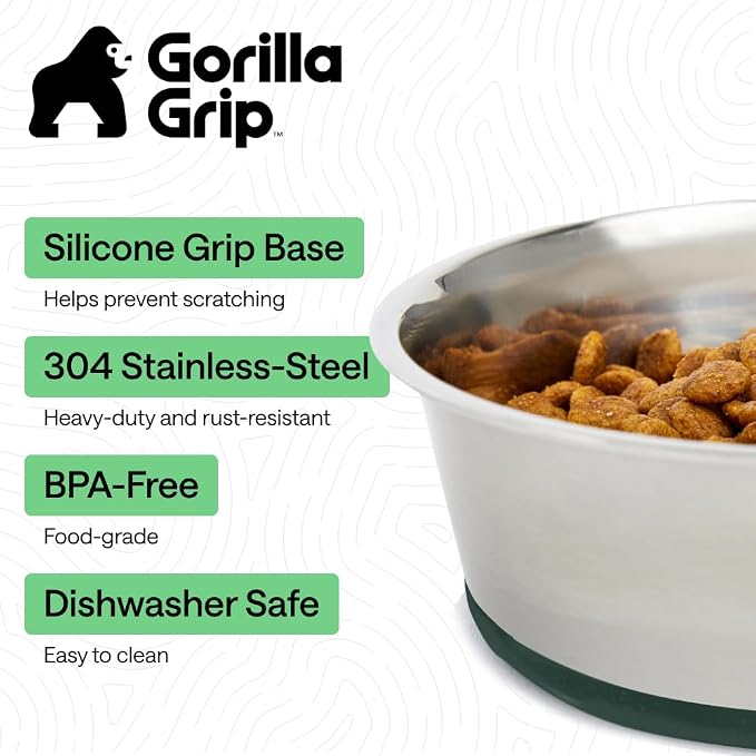 GORILLA GRIP Dog Bowls, Food Grade 304 Stainless Steel, Holds 6 Cups Each Food - Image 2