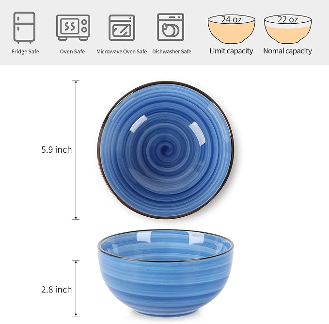 Selamica Ceramic 24 Oz Cereal Bowls Set, Deep Soup Bowls, 5.9 Inch Porcelain - Image 2