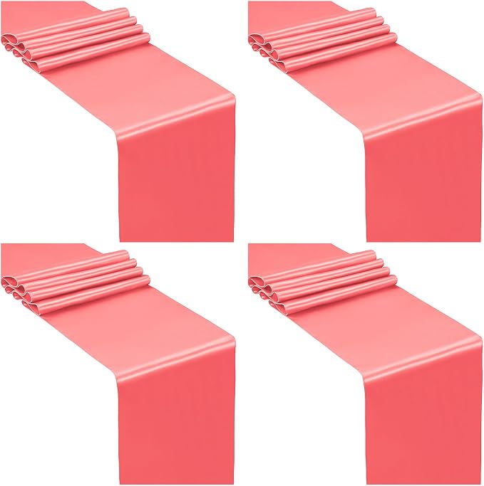 SiinvdaBZX 4 Pcs Coral Satin Table Runner 12 x 108 inches Long | Bright Smooth by SiinvdaBZX