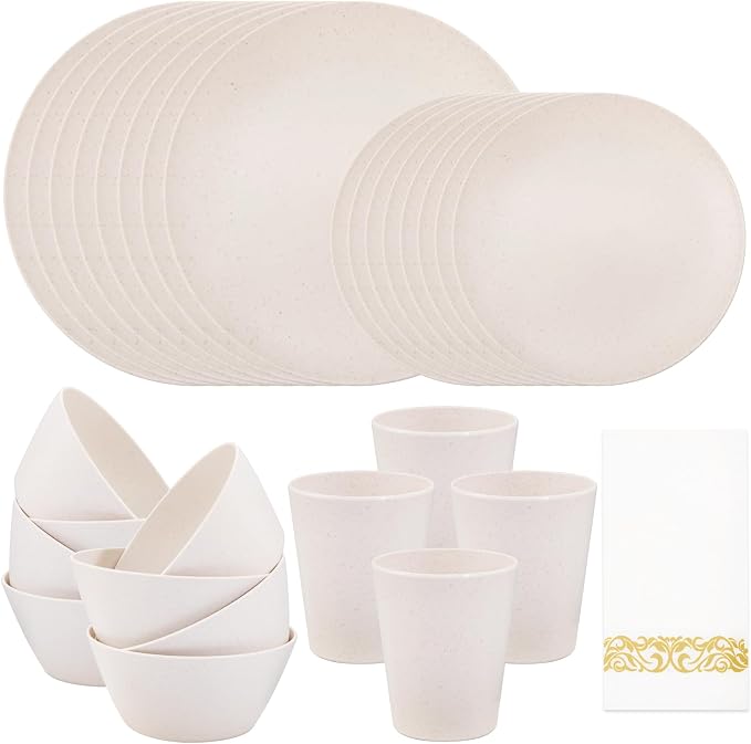 32Pcs Reusable Cream Wheat Straw Dinnerware Plates and Bowls Sets | Unbreakable by supernal