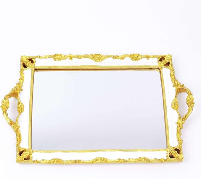 Efavormart Metallic White/Gold Resin Decorative Serving Tray - Image 7