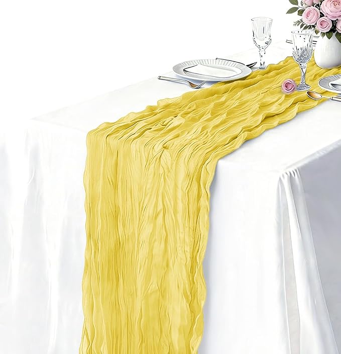 3 Pack Yellow Cheesecloth Table Runner 21 x 120 Inch Boho Gauze Sheer Table - Image 2