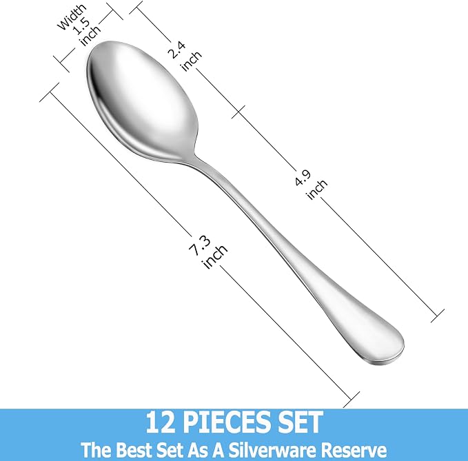 12 Pcs Dinner Spoon Set, Premium Food Grade Stainless Steel Spoons, Durable - Image 2