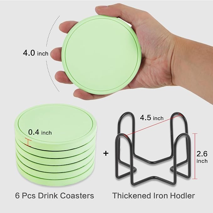 Azhou 6Pcs Drink Coaster with Holder, Non-Slip with Velvet Bottom, Thick Heavy - Image 4