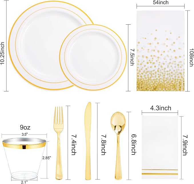 GATHER 176PCS White and Gold Plastic Plates - Image 2