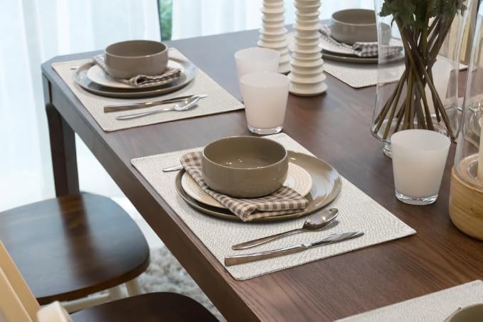 Faux Cotton Linen Placemats Set of 8, Cloth Washable Farmhouse Dining Table Mats - Image 9