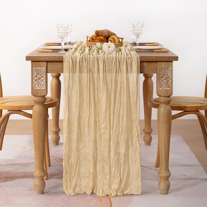 2 Pack Champagne Cheesecloth Table Runner 10ft Boho Sand Gauze Decor | - Image 4