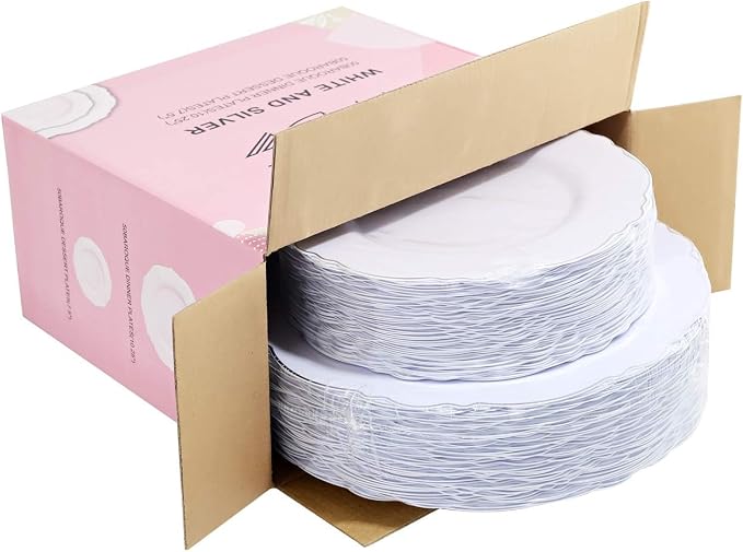 100pcs Silver Plastic Plates - Image 5