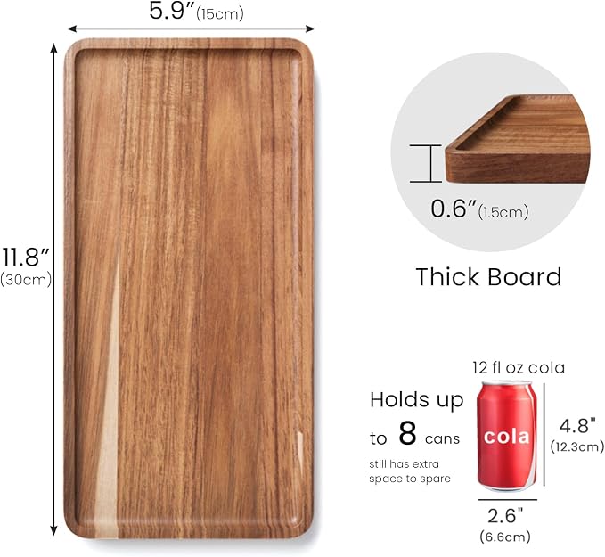 VERTORGAN Acacia Wood Serving Tray, 11.8x5.9 Inch Trays, Home Decor | Coffee - Image 7