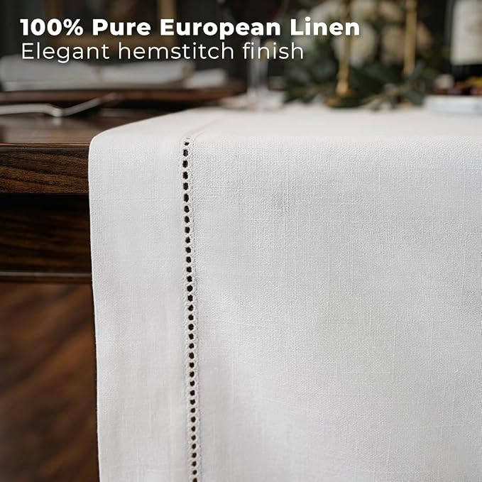 Signature Linen™ by D'Moksha White Table Runner 144 Inches Long, 100% Pure Linen - Image 2