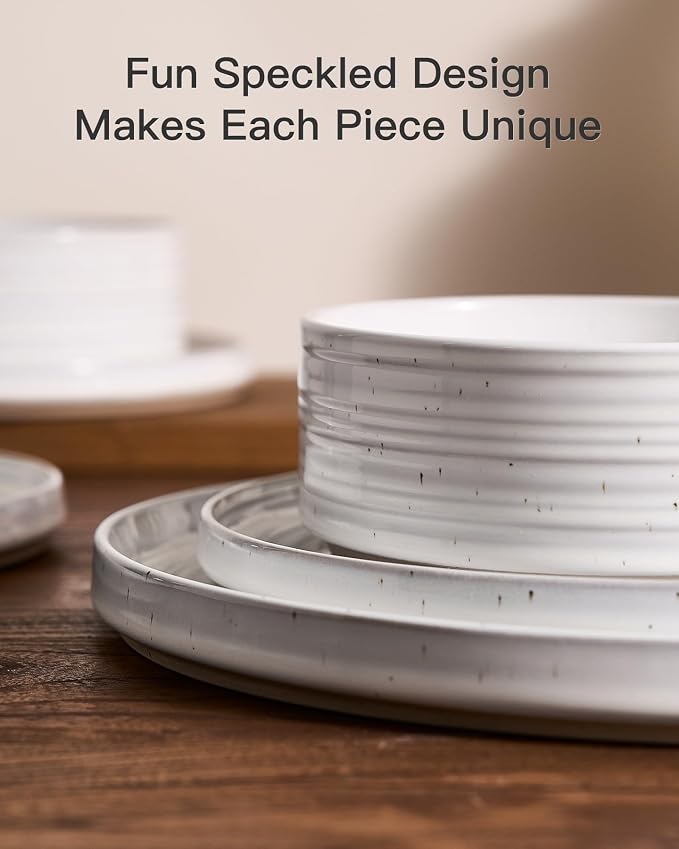 Stoneware Dinnerware Sets for 6, Reactive Glaze Plates and Bowls Set, Chip & - Image 4