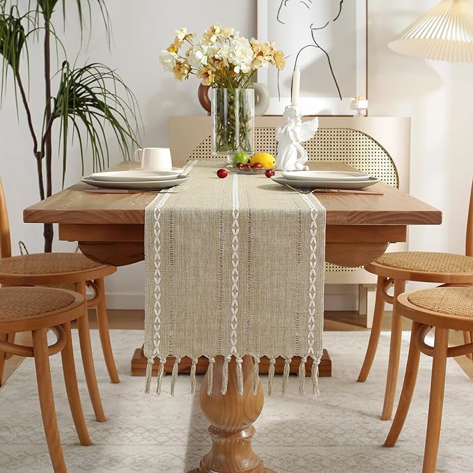Wracra Rustic Linen Table Runner, Coffee Table Runners 60 inches Long | Raised - Image 5